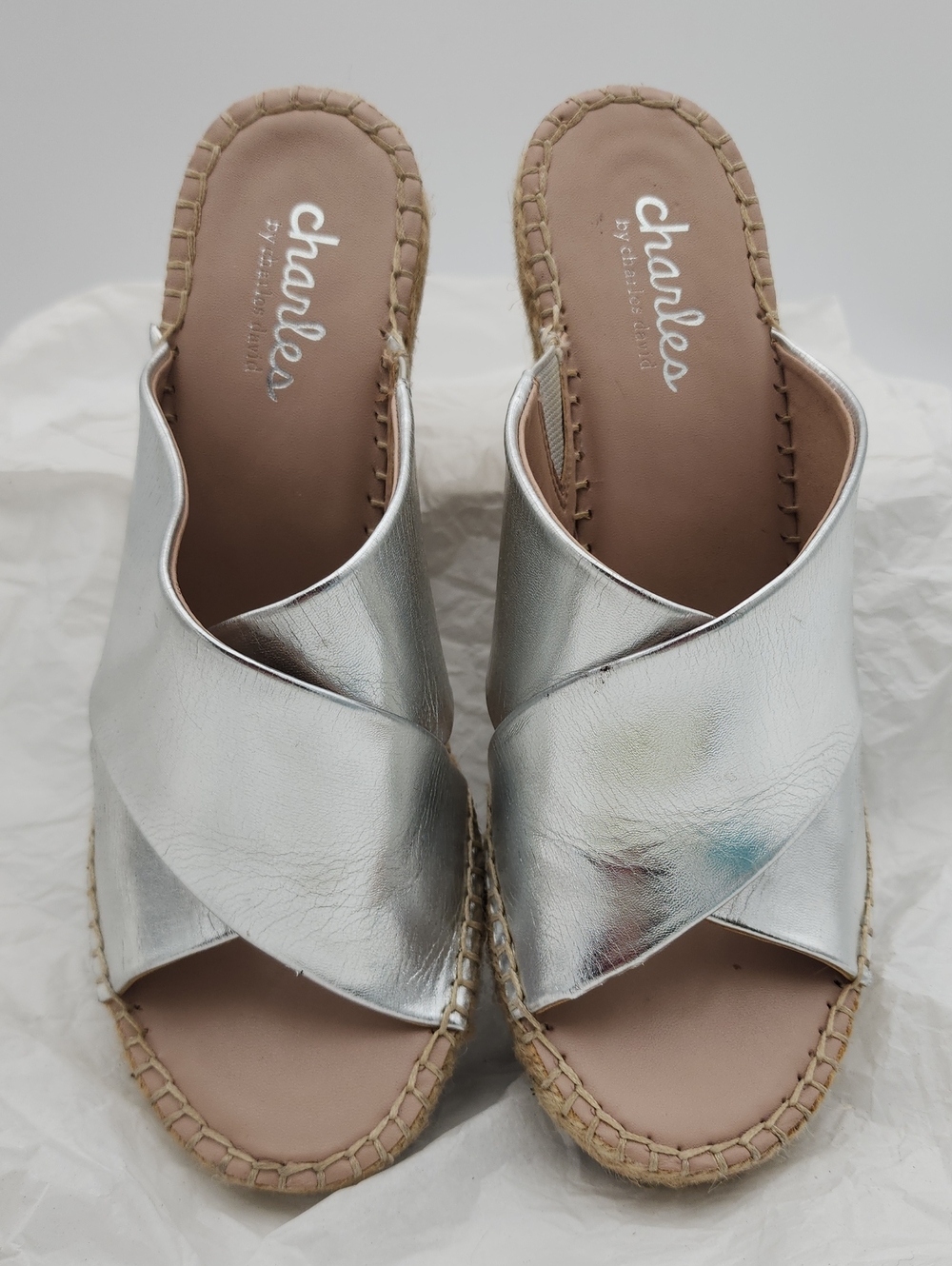 Charles by Charles David Silver Espadrille Slide Sandals Size 8.5